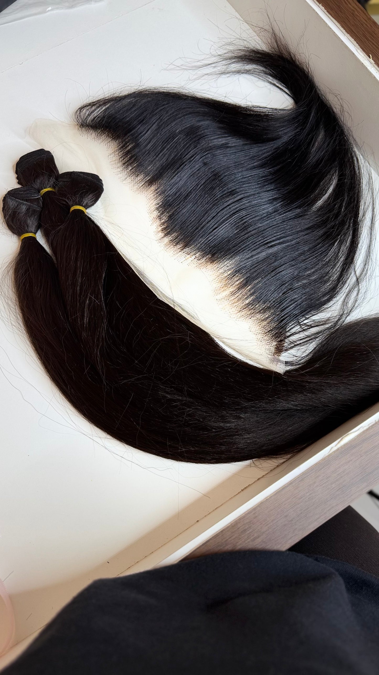 Frontal closure and human hair blend